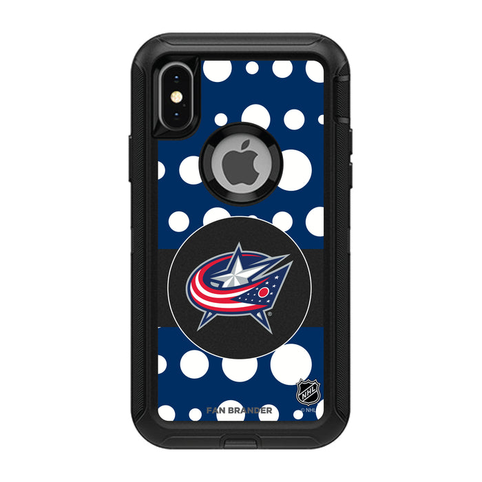 OtterBox Black Phone case with Columbus Blue Jackets Polka Dots design