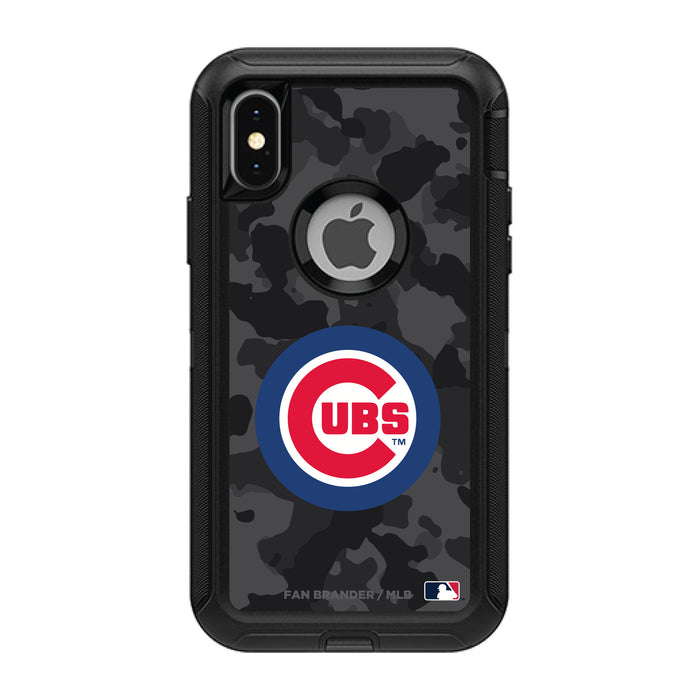 OtterBox Black Phone case with Chicago Cubs Primary Logo Urban Camo background