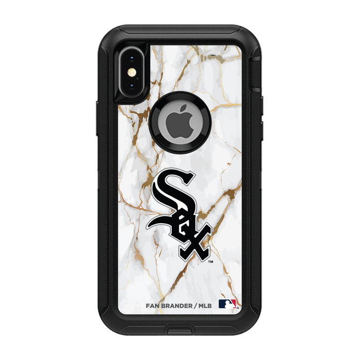 OtterBox Black Phone case with Chicago White Sox Primary Logo on white marble Background