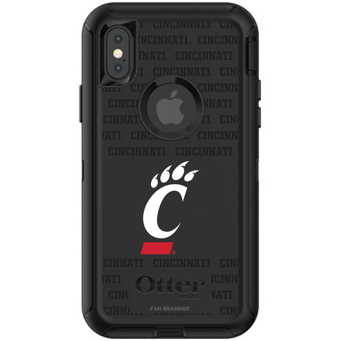 OtterBox Black Phone case with Cincinnati Bearcats Primary Logo on Repeating Wordmark Background