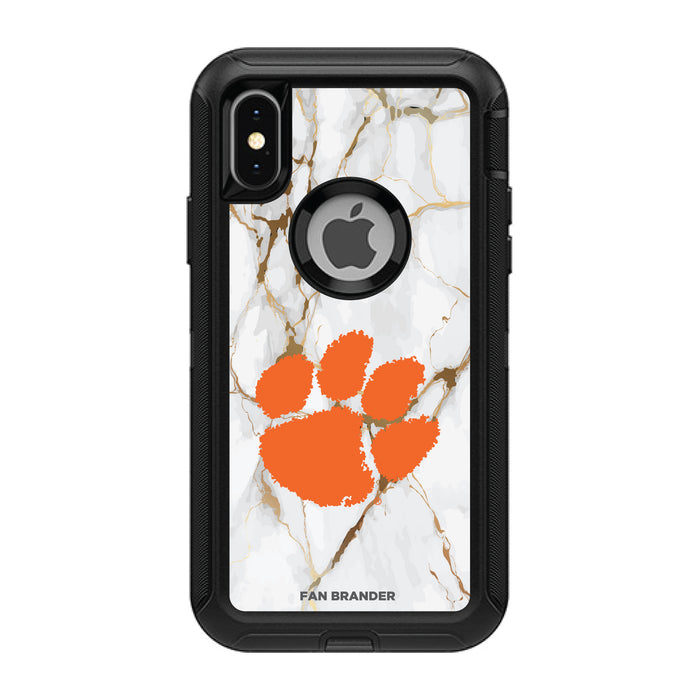 OtterBox Black Phone case with Clemson Tigers White Marble Background