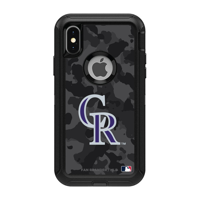 OtterBox Black Phone case with Colorado Rockies Primary Logo Urban Camo background