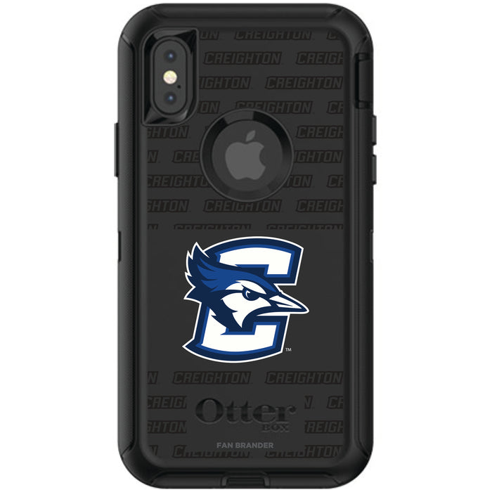 OtterBox Black Phone case with Creighton University Bluejays Primary Logo on Repeating Wordmark Background