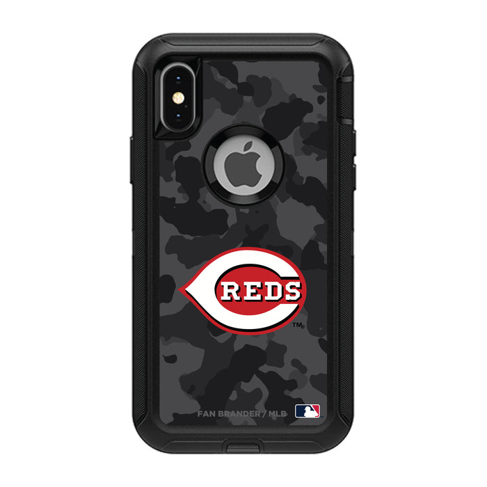 OtterBox Black Phone case with Cincinnati Reds Primary Logo Urban Camo background