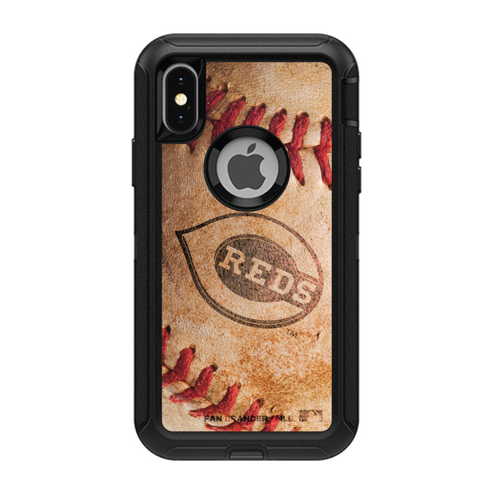 OtterBox Black Phone case with Cincinnati Reds Primary Logo and Baseball Design