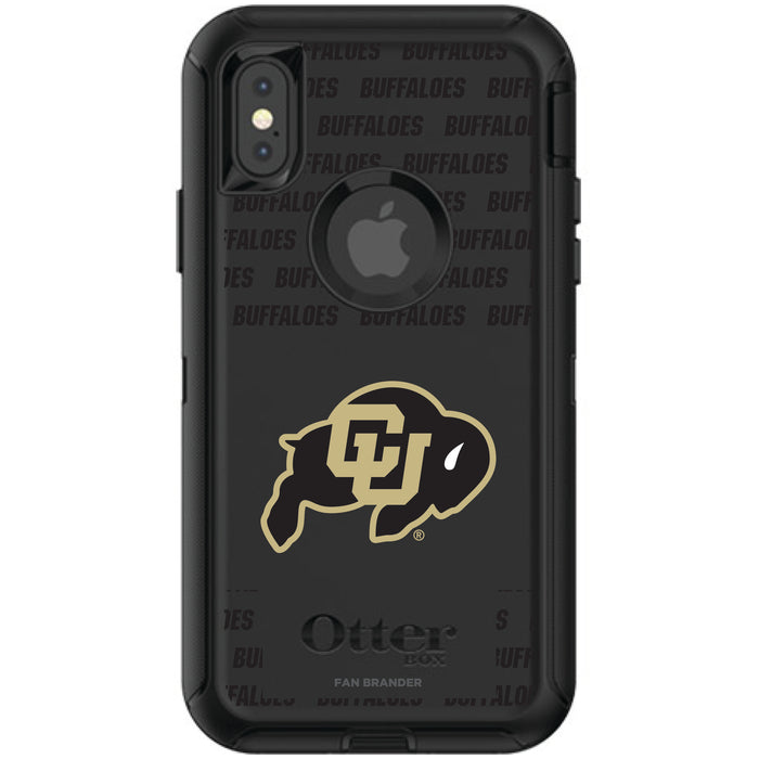 OtterBox Black Phone case with Colorado Buffaloes Primary Logo on Repeating Wordmark Background