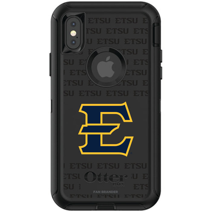 OtterBox Black Phone case with Eastern Tennessee State Buccaneers Primary Logo on Repeating Wordmark Background