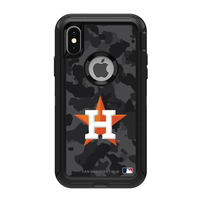 OtterBox Black Phone case with Houston Astros Primary Logo Urban Camo background