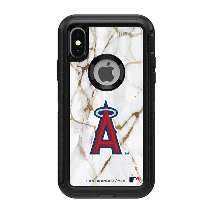 OtterBox Black Phone case with Los Angeles Angels Primary Logo on white marble Background