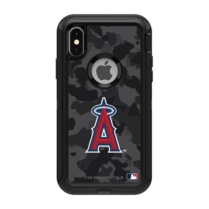 OtterBox Black Phone case with Los Angeles Angels Primary Logo Urban Camo background