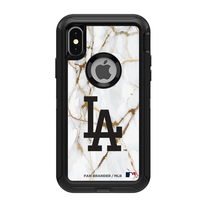 OtterBox Black Phone case with Los Angeles Dodgers Primary Logo on white marble Background