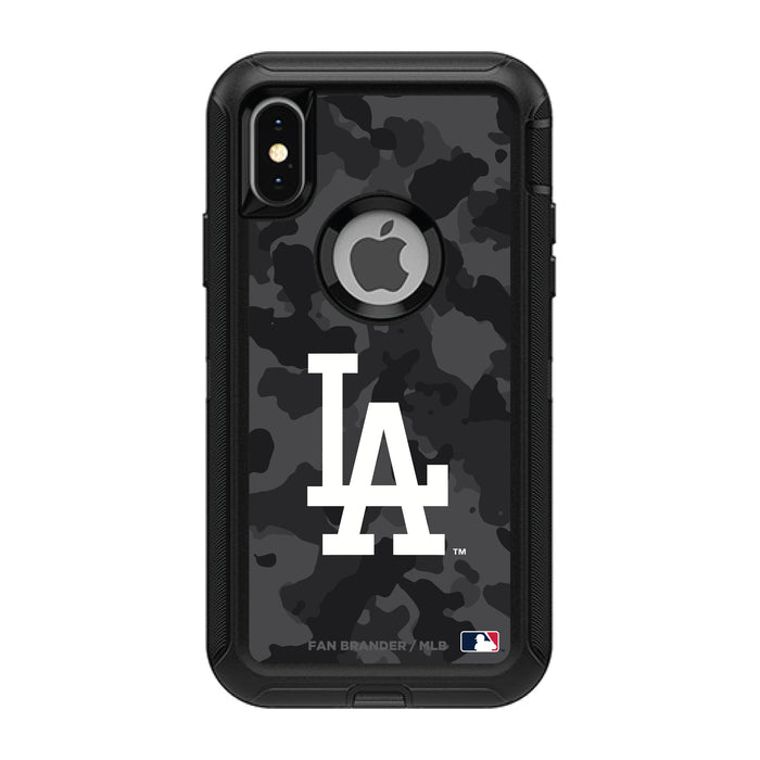 OtterBox Black Phone case with Los Angeles Dodgers Primary Logo Urban Camo background