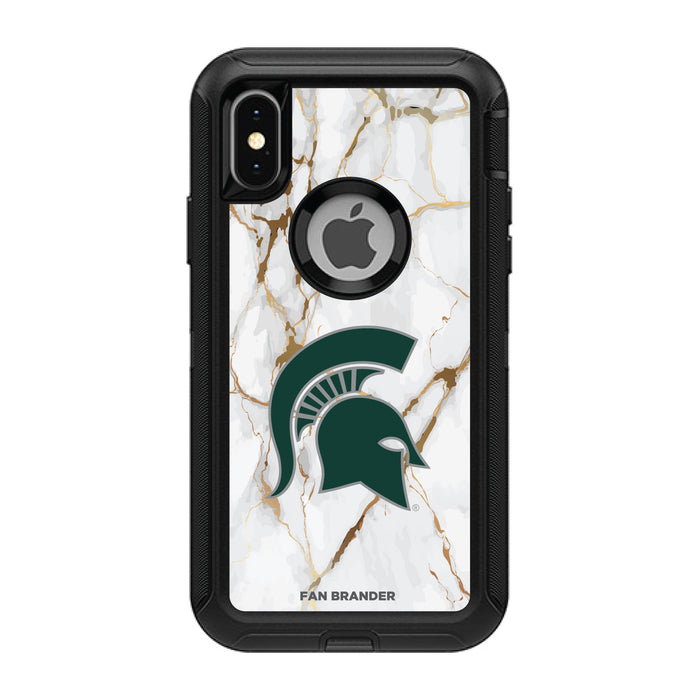 OtterBox Black Phone case with Michigan State Spartans Tide White Marble Background