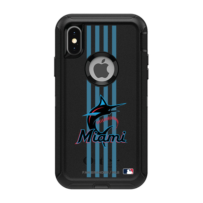 OtterBox Black Phone case with Miami Marlins Primary Logo and Vertical Stripe