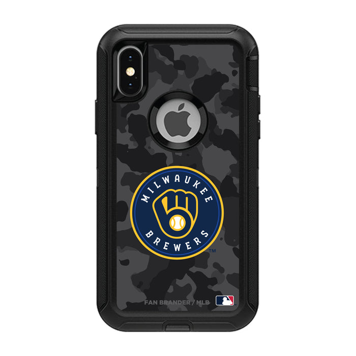 OtterBox Black Phone case with Milwaukee Brewers Primary Logo Urban Camo background