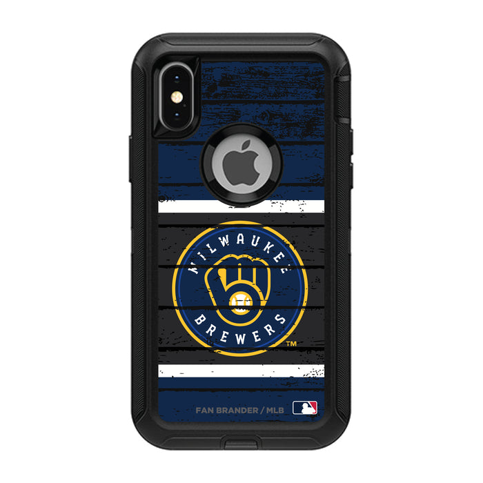 OtterBox Black Phone case with Milwaukee Brewers Primary Logo on Wood Design