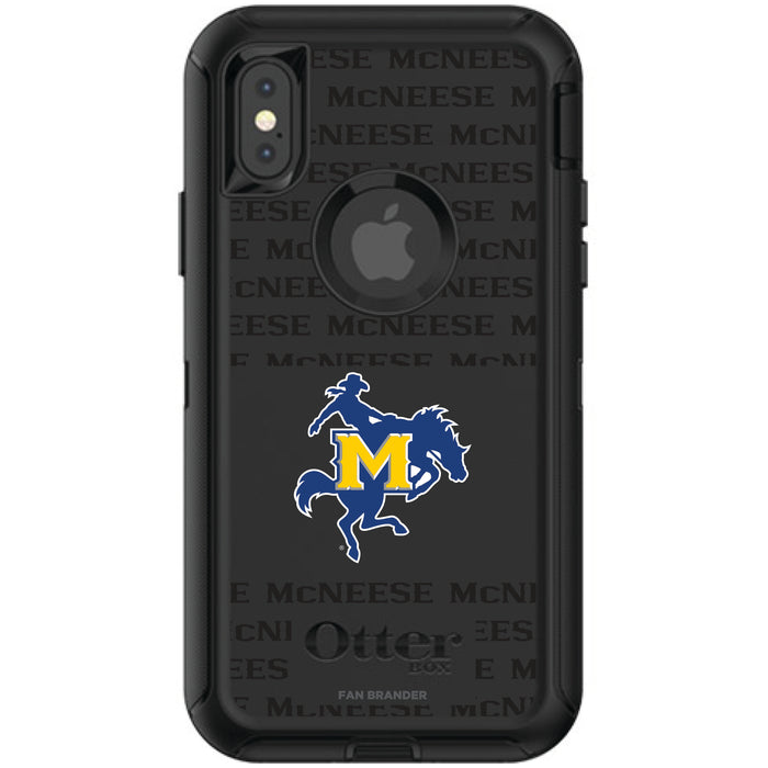 OtterBox Black Phone case with McNeese State Cowboys Primary Logo on Repeating Wordmark Background