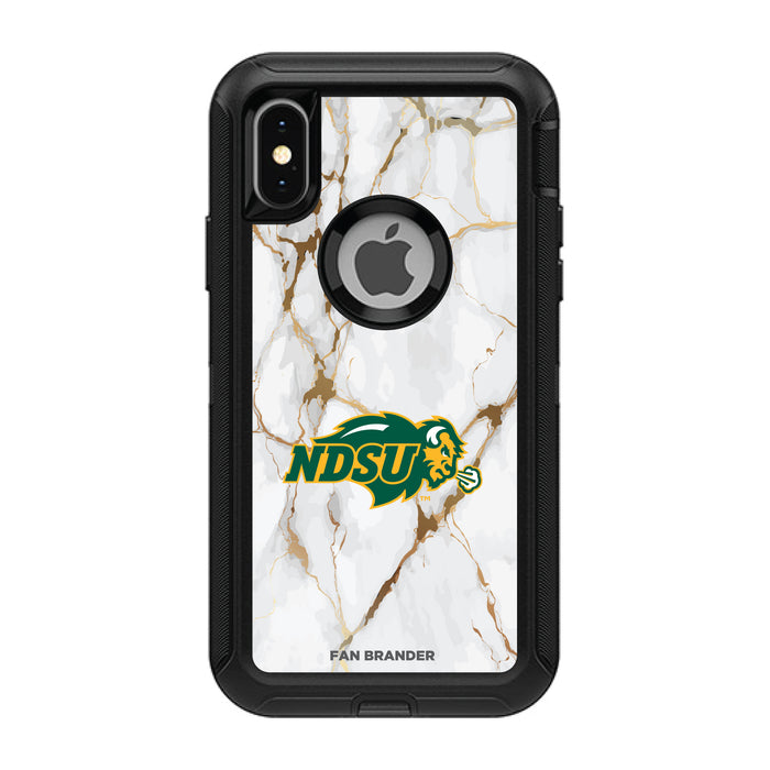 OtterBox Black Phone case with North Dakota State Bison Tide White Marble Background