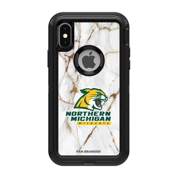 OtterBox Black Phone case with Northern Michigan University Wildcats Tide White Marble Background