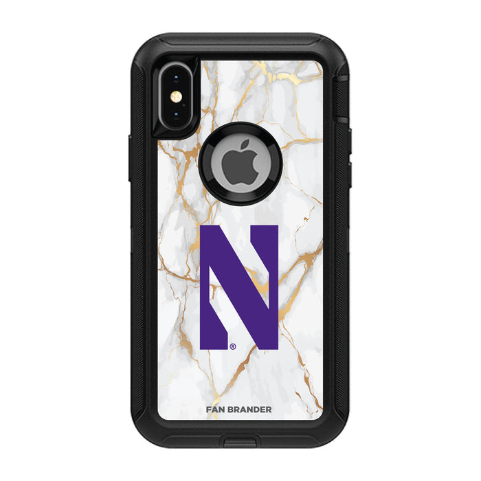 OtterBox Black Phone case with Northwestern Wildcats White Marble Background