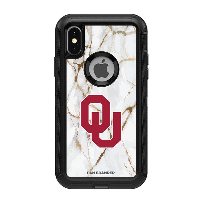 OtterBox Black Phone case with Oklahoma Sooners Tide White Marble Background