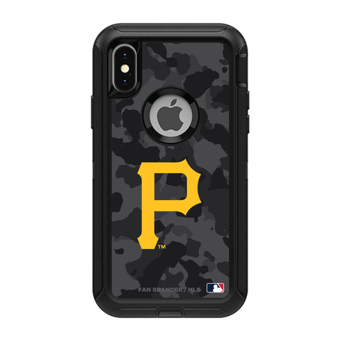 OtterBox Black Phone case with Pittsburgh Pirates Primary Logo Urban Camo background