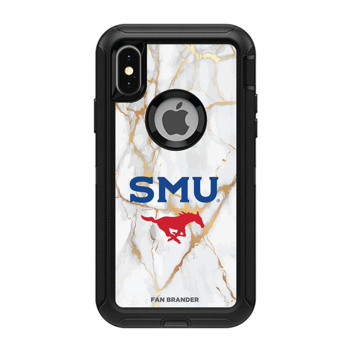 OtterBox Black Phone case with SMU Mustangs White Marble Background