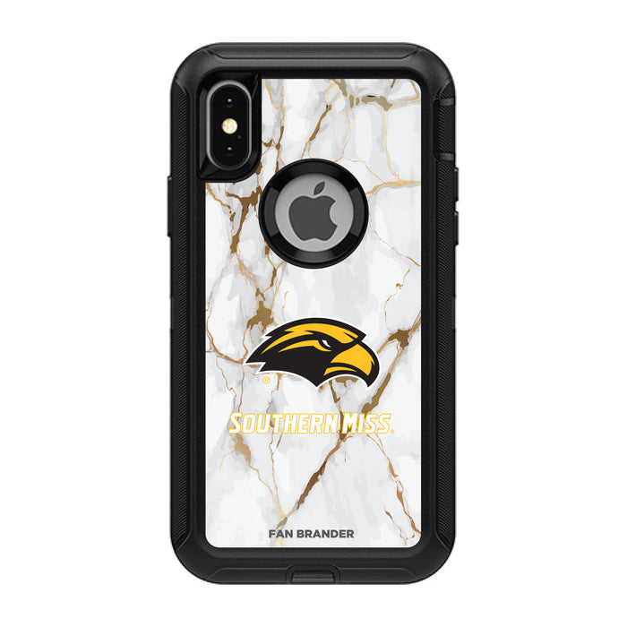 OtterBox Black Phone case with Southern Mississippi Golden Eagles Tide White Marble Background