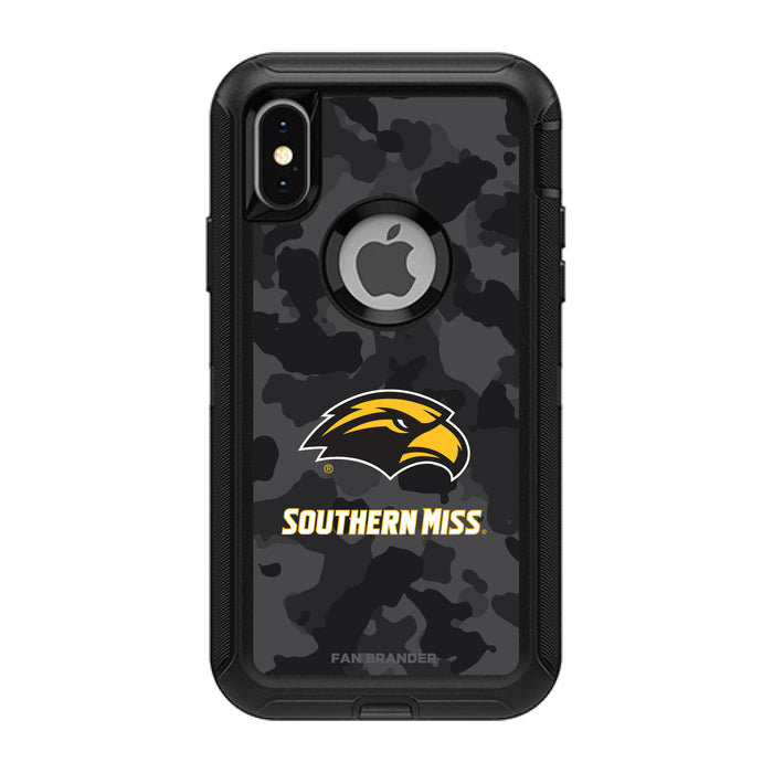 OtterBox Black Phone case with Southern Mississippi Golden Eagles Urban Camo Background