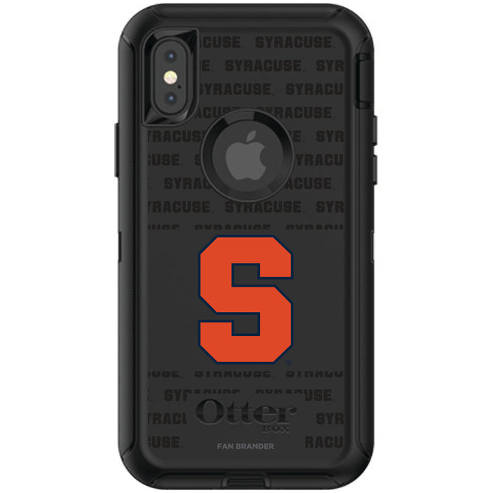OtterBox Black Phone case with Syracuse Orange Primary Logo on Repeating Wordmark Background