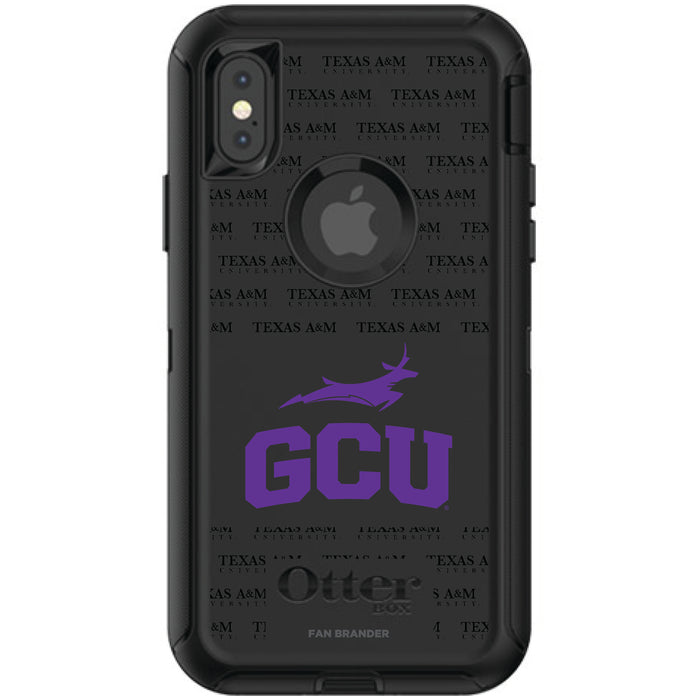 OtterBox Black Phone case with Texas A&M Aggies Primary Logo on Repeating Wordmark Background