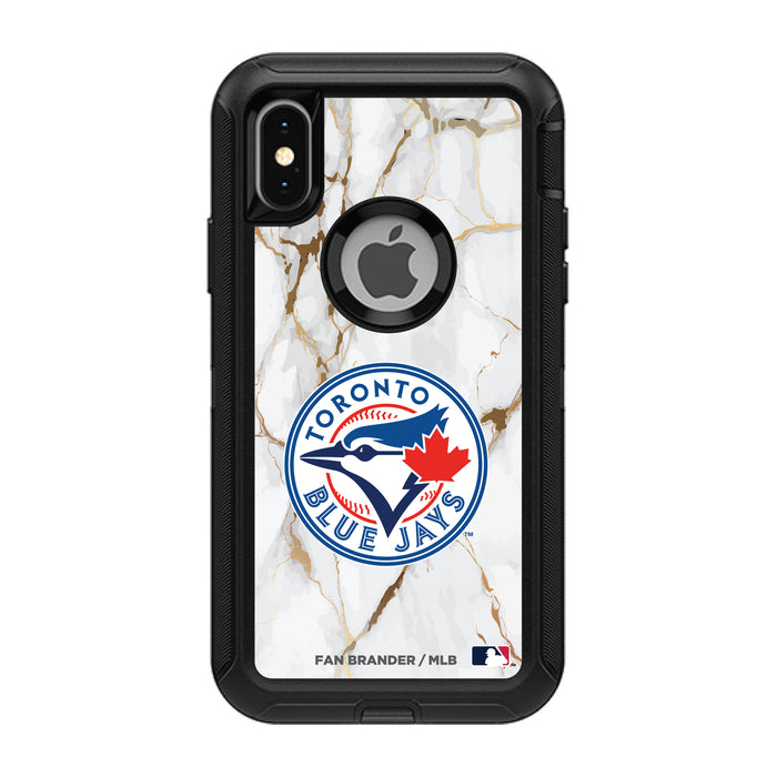 OtterBox Black Phone case with Toronto Blue Jays Primary Logo on white marble Background