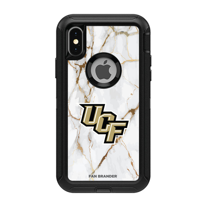 OtterBox Black Phone case with UCF Knights Tide White Marble Background
