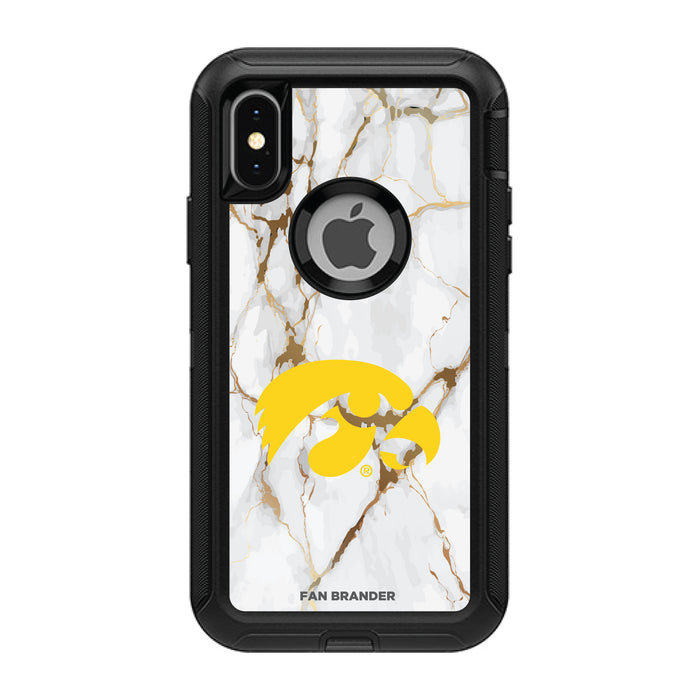 OtterBox Black Phone case with Iowa Hawkeyes Tide White Marble Background