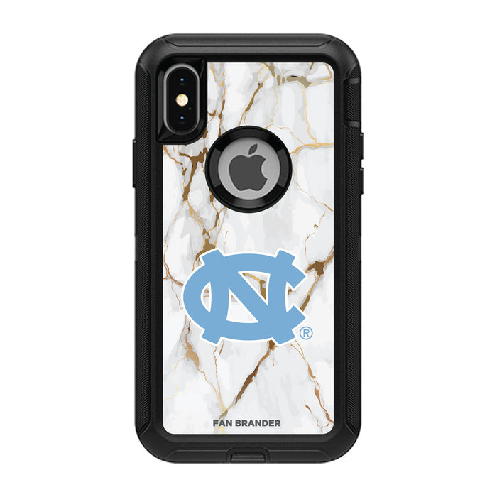 OtterBox Black Phone case with UNC Tar Heels Tide White Marble Background