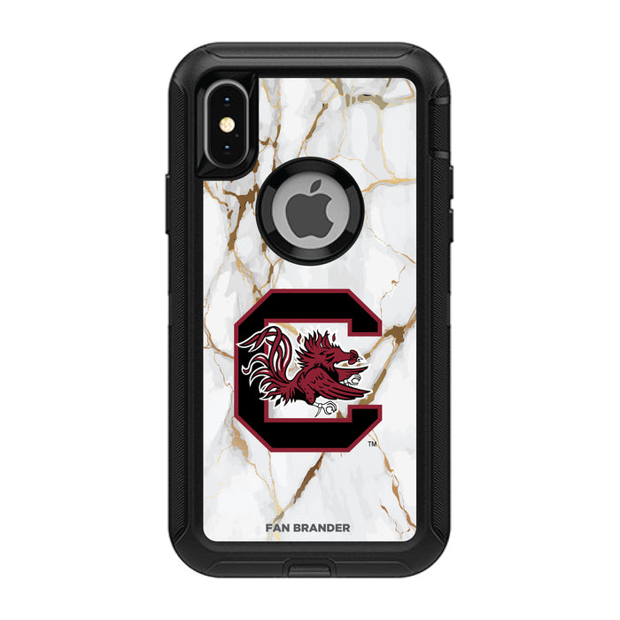 OtterBox Black Phone case with South Carolina Gamecocks Tide White Marble Background