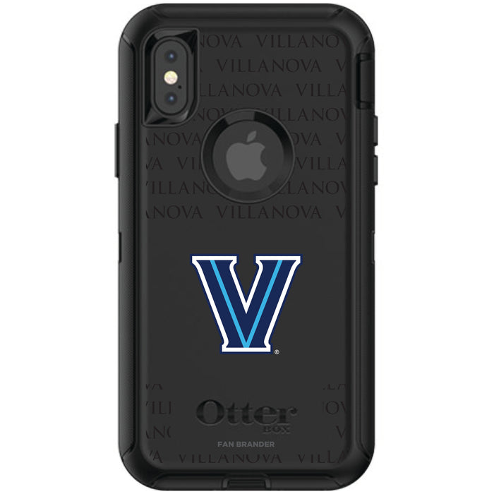 OtterBox Black Phone case with Villanova University Primary Logo on Repeating Wordmark Background