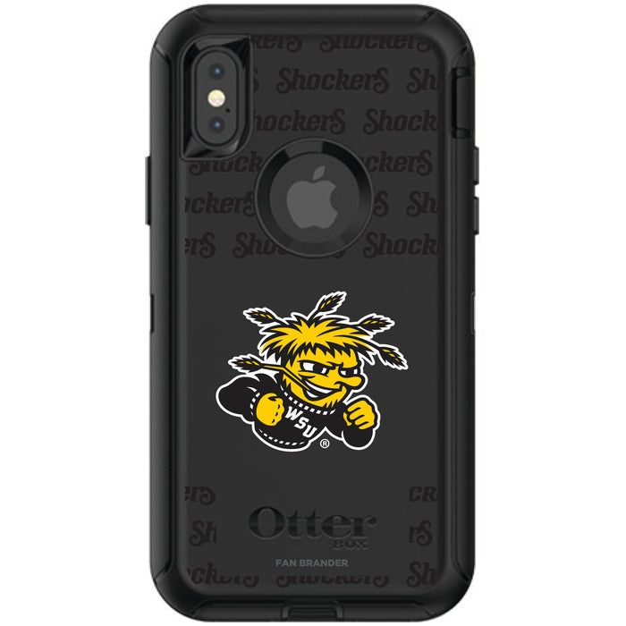 OtterBox Black Phone case with Wichita State Shockers Primary Logo on Repeating Wordmark Background