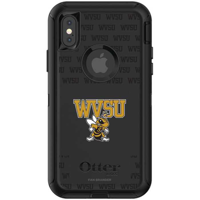 OtterBox Black Phone case with West Virginia State Univ Yellow Jackets Primary Logo on Repeating Wordmark Background