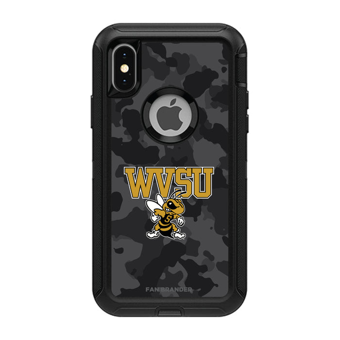 OtterBox Black Phone case with West Virginia State Univ Yellow Jackets Urban Camo Background