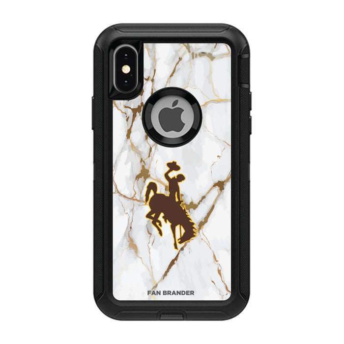 OtterBox Black Phone case with Wyoming Cowboys Tide White Marble Background