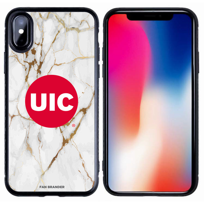 Fan Brander Black Slim Phone case with Illinois @ Chicago Flames White Marble design