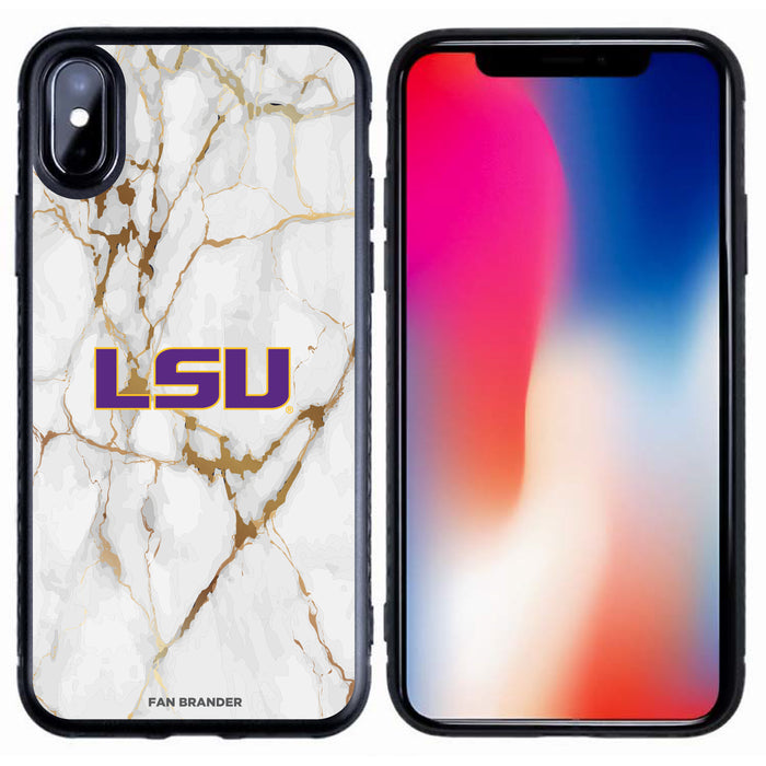 Fan Brander Black Slim Phone case with LSU Tigers White Marble design