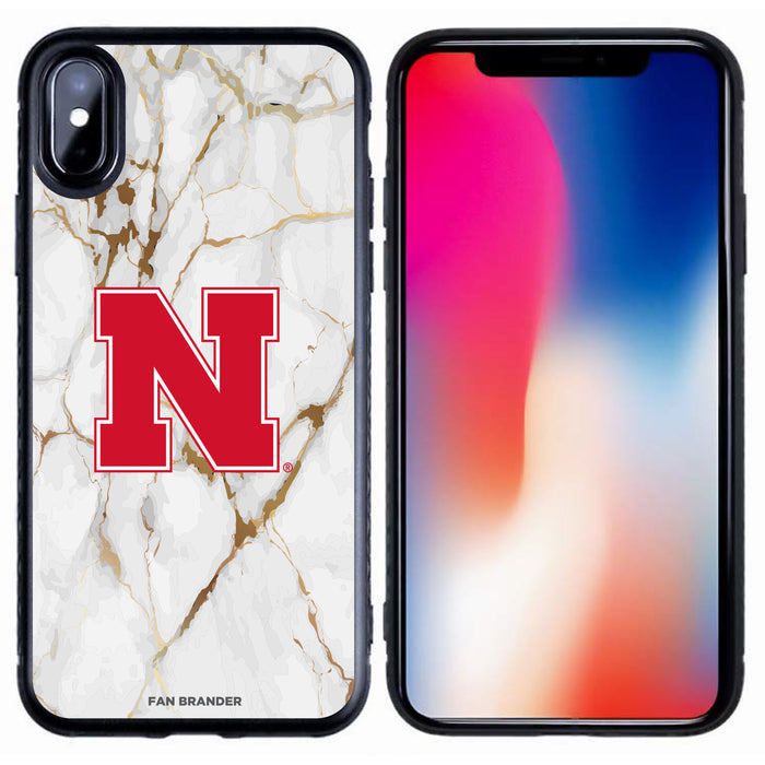Fan Brander Black Slim Phone case with Nebraska Cornhuskers White Marble design