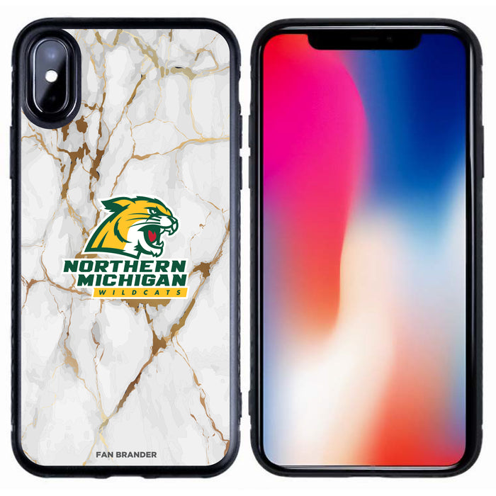 Fan Brander Black Slim Phone case with Northern Michigan University Wildcats White Marble design