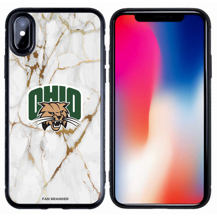 Fan Brander Black Slim Phone case with Ohio University Bobcats White Marble design