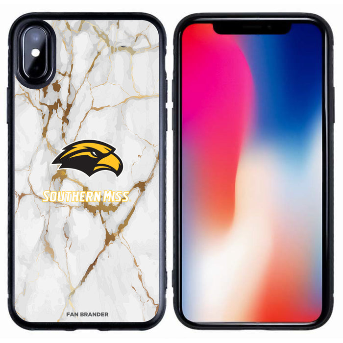 Fan Brander Black Slim Phone case with Southern Mississippi Golden Eagles White Marble design