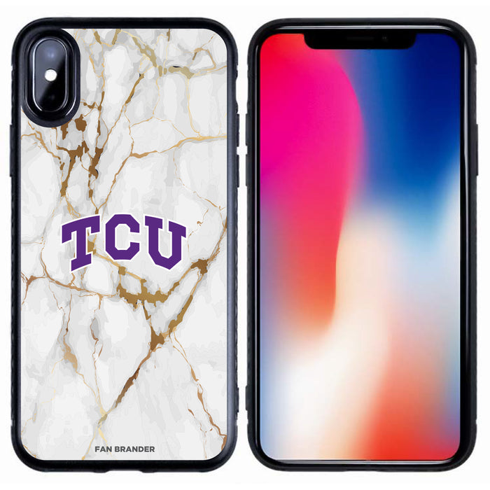 Fan Brander Black Slim Phone case with Texas Christian University Horned Frogs White Marble design