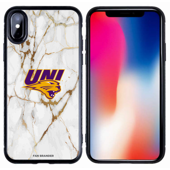 Fan Brander Black Slim Phone case with Northern Iowa Panthers White Marble design