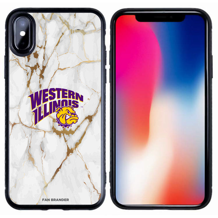 Fan Brander Black Slim Phone case with Western Illinois University Leathernecks White Marble design